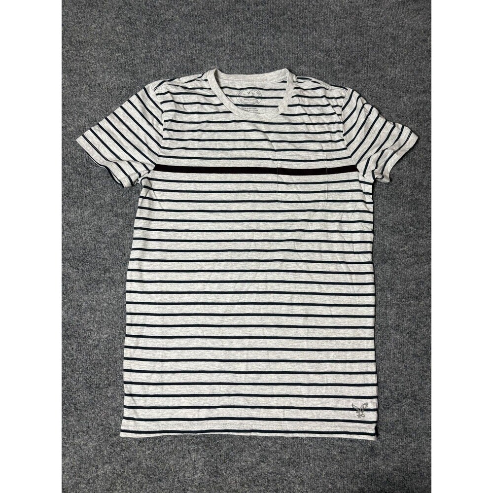 American Eagle Outfitters Shirt Mens S Gray Stripe Crew Neck Pocket Tee Tagless